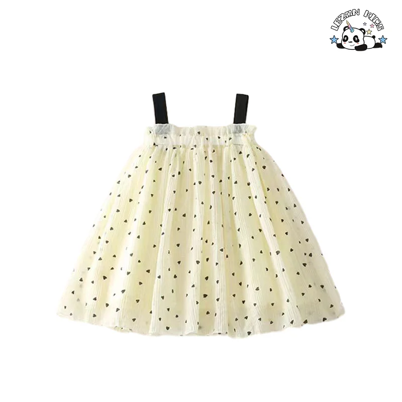 LEZONKIDS - Melhor Novo Produto de 2024 alça de espaguete preto pontilhado vestidos de meninas vestidos de 2-12 roupas infantis